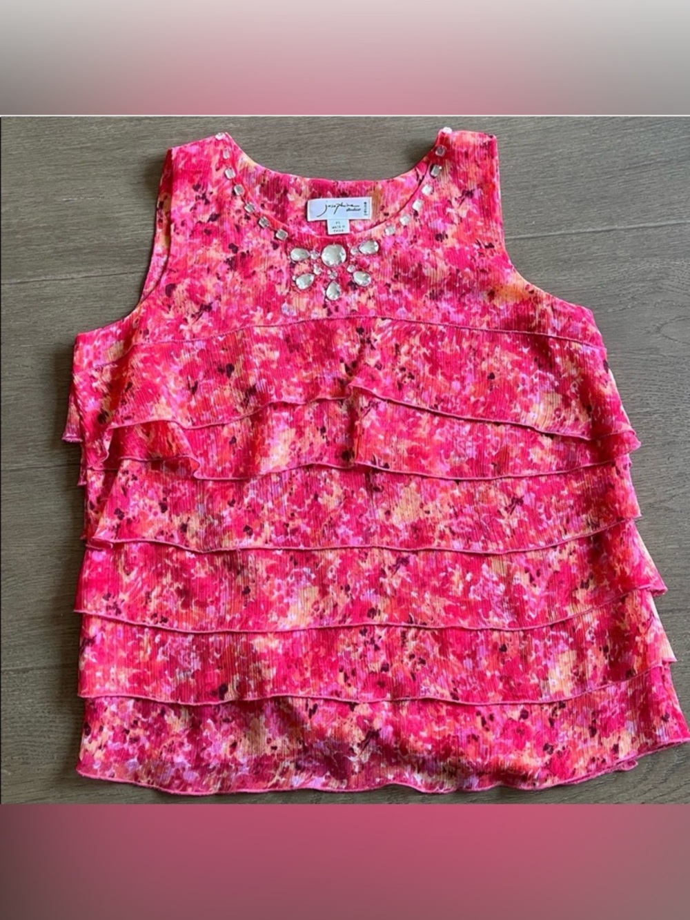 Josephine Studio Petite Sleeveless Ruffle Top Pink Orange Size PS